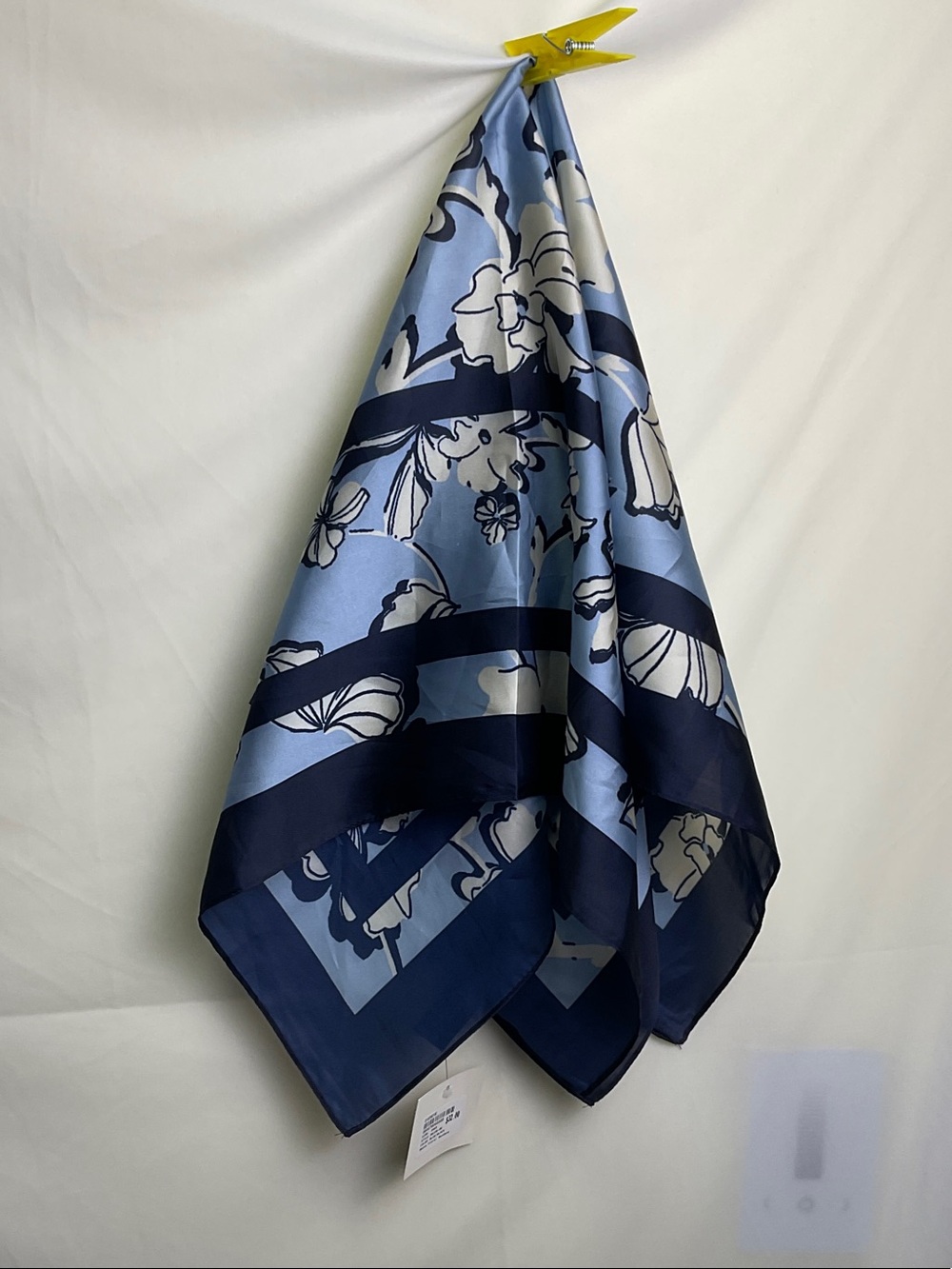 Evereve Blue Floral Silk-Feel Scarf with Cream Accents